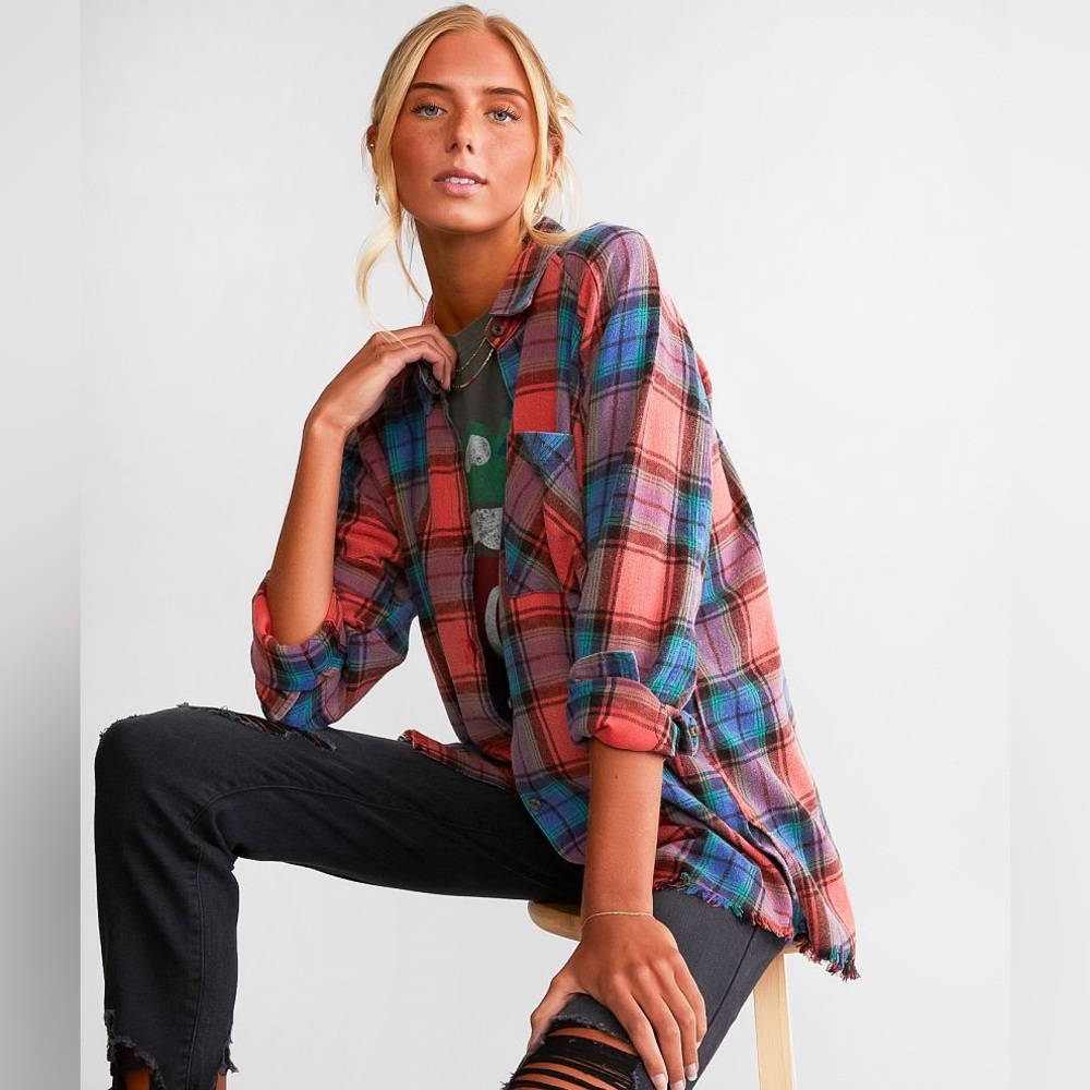 Gilded Intent Plaid Flannel Shirt – Boyfriend Relaxed Fit | Size L